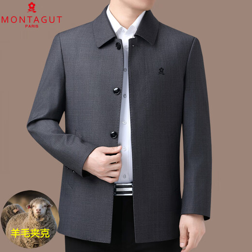 MONTAGUT wool jacket men's middle-aged and elderly lapel spring and autumn business casual solid color jacket windbreaker dad coat navy blue (button) M 170/88A (recommended 115-130Jin Jin equals 0.5 kg)