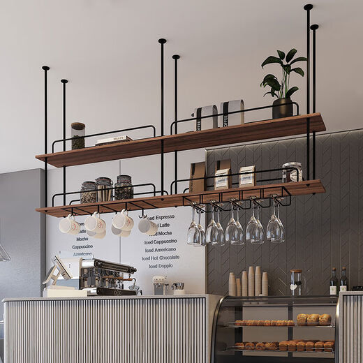 Dyed metal solid wood storage rack bar counter bar wall cabinet hanging rack wine rack wine glass wine cabinet dining room suspension second floor 1802780, no hooks