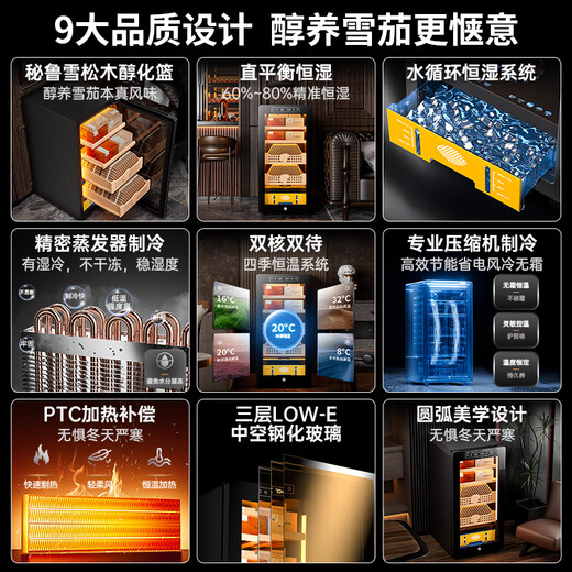 Kelong 36C cigar cabinet, constant temperature and humidity, mellow aroma, natural cedar wood shelf, compressor, precision refrigeration, anti-fog tempered glass door, air-cooled partitioned storage, household cigar cabinet, 39C elegant black box, nude maintenance + compressor refrigeration + cedar wood cigar basket