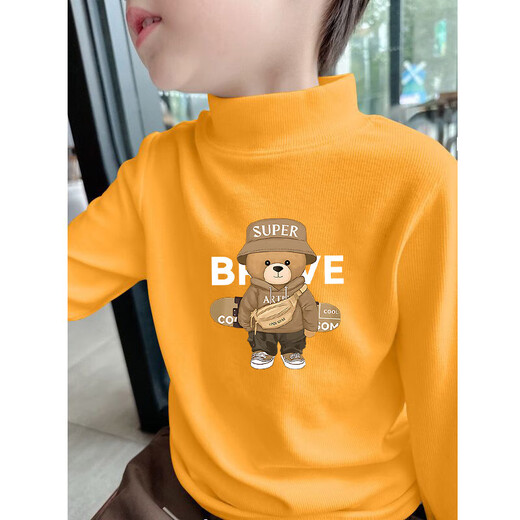 Boys' base layer shirt autumn and winter 2025 new children's warm double-sided German velvet long-sleeved T-shirt winter brushed top, apricot Y2439 150