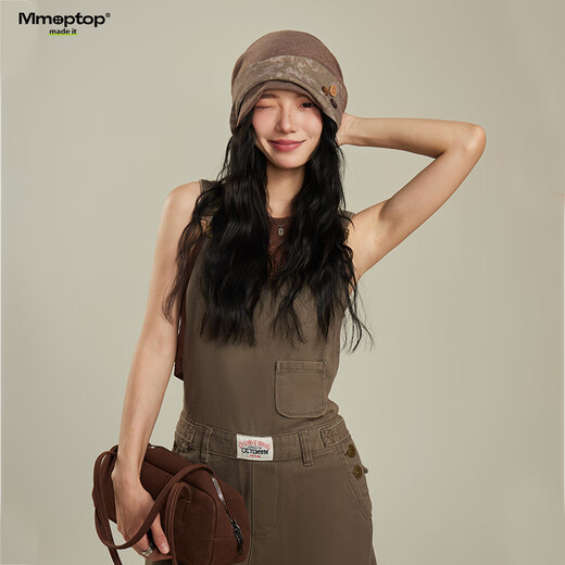 MMOPTOP Sombrero de pila de botones de arte japonés estilo retro baldío sombrero baotou teñido anudado para mujeres con una cara pequeña y un sombrero de lana de estilo frío