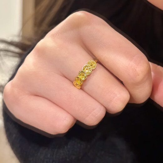 The Promise of Love Shattered Ice Five Emperors Money Ring Women's Explosive Ring Copper Coin Money Ring Birthday Gift for Girlfriend and Wife