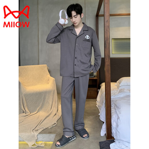 
Catman (MiiOW) Men's Pajamas Spring and Autumn 2025 New Long Sleeve Pure Cotton Large Size Teenager Autumn Home Clothing Set 12202 XL [suitable for 135-155Jin [Jin equals 0.5 kg]]