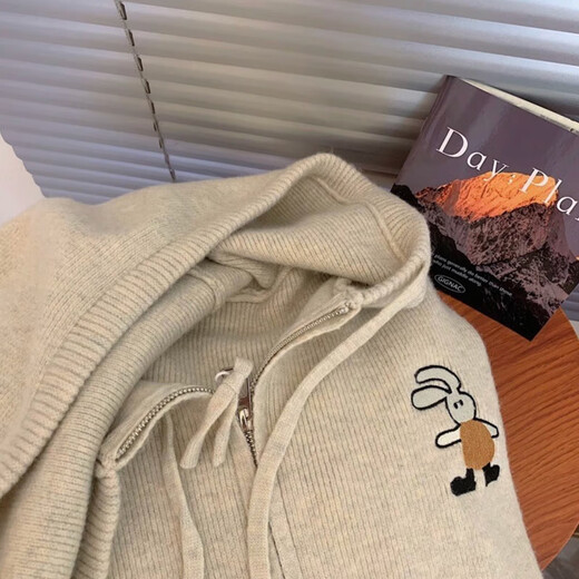 Pullover mit Kapuze-Strickjacke für Frauen 2025 Neuer heißer Feder und Herbst LOSSEN GRAUS SWEATER SILLE Reißverschluss Strickjacke 1476 Khaki L [Vorgeschlagen 111Jin [Jin ist 0,5 kg] -120jin [Jin gleich 0,5 kg]]]