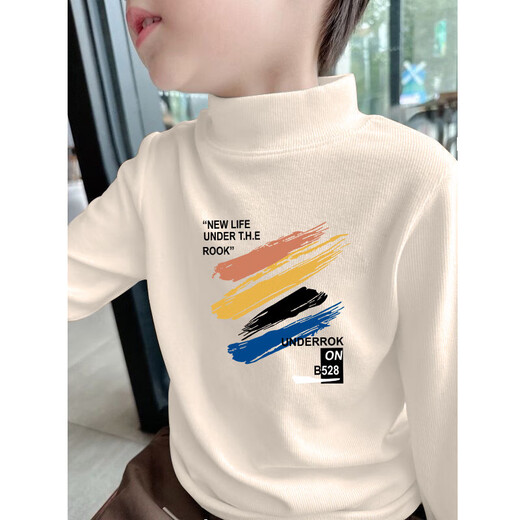 Boys' base layer shirt autumn and winter 2025 new children's warm double-sided German velvet long-sleeved T-shirt winter brushed top, apricot Y2439 150