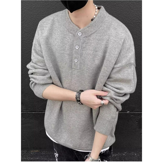 KLDPUSM-8XL large size Henry collar sweater for men in winter lazy high-end long-sleeved men's inner base sweater gray 8XL