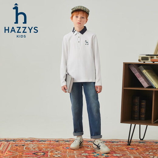 HAZZYS children's clothing boys and girls POLO shirt autumn new lapel casual long-sleeved T-shirt navy 130