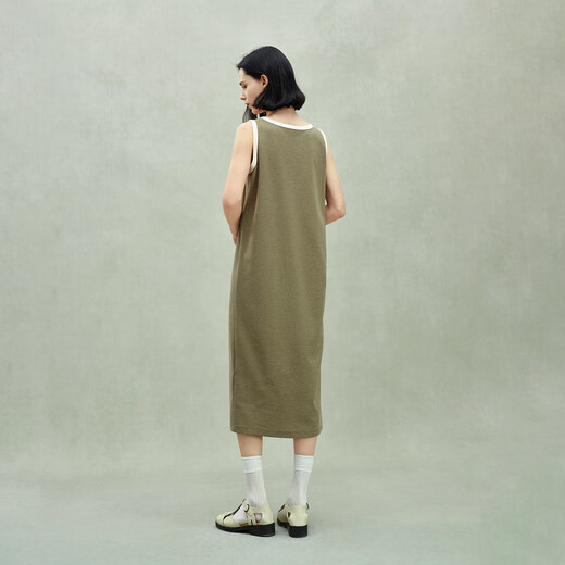 欧时力OCHIRLY 撞色吊带连衣裙背心裙宽松休闲外穿2025秋季新品 浅军绿 XS