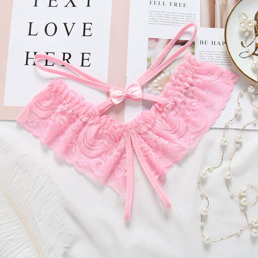 Sexy double-strap panties with holes, lace and transparent briefs for women, low-waist mesh hollow girl QQ thong panties, sexy double-straps with holes, lace transparent briefs