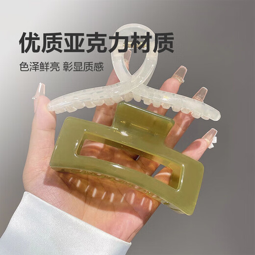 Jelly grabber Korean high-end hairpin shark clip durable clip fashionable hair accessories for women square gray brown + cross brown and white 3-piece set large