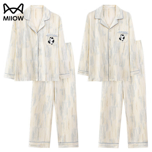 MiiOW Couple Pajamas Pure Cotton Lapel Cardigan Long Sleeve Korean Version with Breast Pad Women's Plus Size Men's Autumn and Winter Home Clothing Set T-24222 M Female 80-95Jin Jin is equal to 0.5 kg