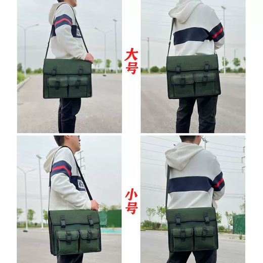 Yusenyi canvas bag tool bag large capacity woodworking thickened electrician vehicle repair bag wear-resistant special construction site canvas new style three-layer double pocket large bag 40x30x16cm industrial style