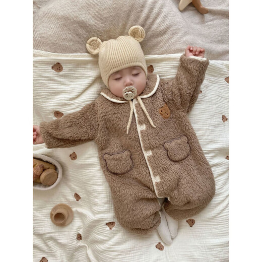 Remtin autumn and winter baby jumpsuit, cute and super cute outing clothes, newborn baby winter plus velvet warm clothes and pajamas, main picture 73cm