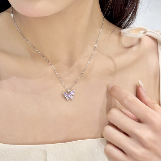 Trendy painted butterfly sterling silver necklace for girls, light luxury niche high-end clavicle chain for girls birthday gift for girlfriend 3172