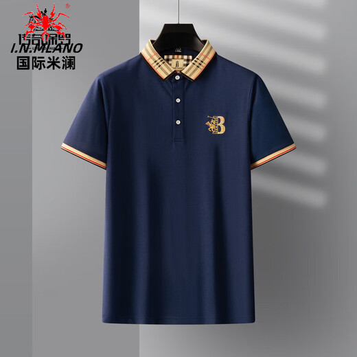 Inter Milan light luxury high-end summer men's embroidery new short-sleeved fashion business polo shirt T-shirt cool casual T-shirt 897 navy blue 175/XL code Recommended [130-155Jin [Jin equals 0.5 kg]]