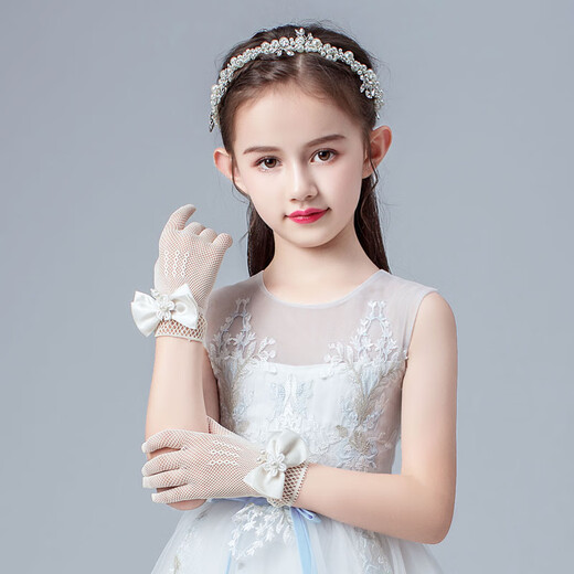 Miaopule white gloves etiquette children's wedding dress gloves princess girls girls performance dance flower girl birthday super elastic five mesh elastic style - white 4-8 years old super elastic