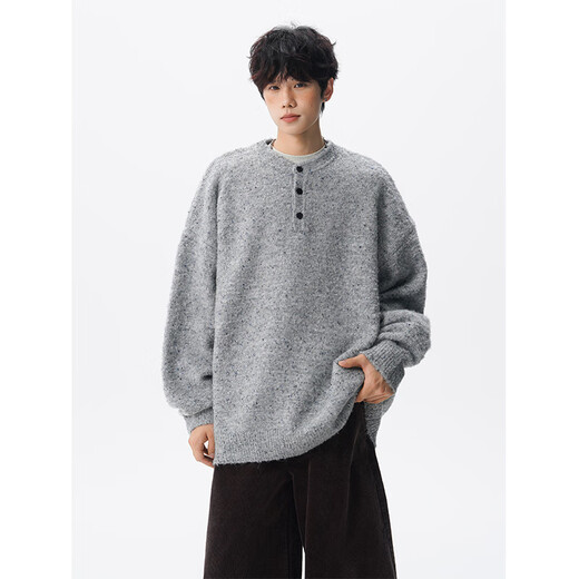 OEMG pullover sweater men's autumn style lazy style sweater top lazy trendy brand Henry collar sweater jacket gray 2XL recommended 130-150Jin Jin equals 0.5 kg