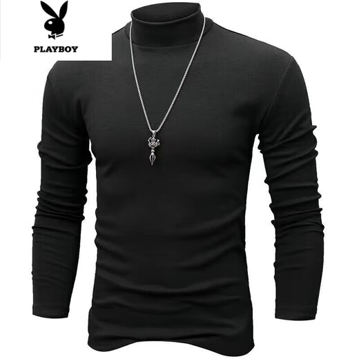 Playboy Men's Half Turtle Collar Long Sleeve Bottoming Shirt T-shirt Young and Middle-aged Autumn Clothes Underwear Slim Body Shirt Men's Top Long Sleeve Half Turtle Collar White 2XL 130-145Jin Jin equals 0.5 kg