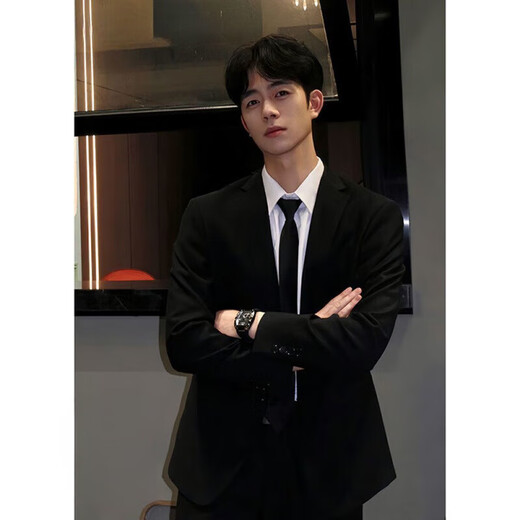 Suit suit for men, teenagers, high school students, college students, graduation defense formal wear, casual interview suit men, four-piece suit, suit + white shirt + black tie + trousers XL recommended 135 Jin Jin equals 0.5 kg -150 Jin Jin equals 0.5 kg