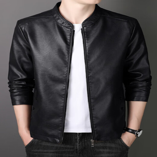 Playboy (PLAYBOY) Selected Leather Jacket Men's Spring and Autumn Stand Collar Loose Leather Business Casual Leather Jacket Trendy Youth Motorcycle Jacket Black (8802) Velvet 6XL (200-220Jin Jin is equal to 0.5 kg)