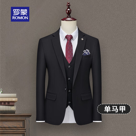 ROMON suit suit men's three-piece high-end tailoring business slim professional formal wedding dress jacket black M