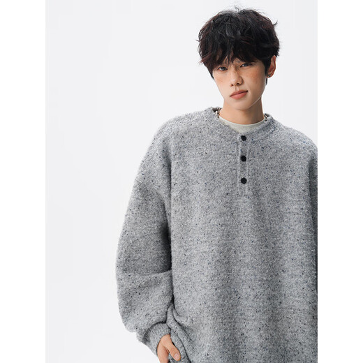 OEMG pullover sweater men's autumn style lazy style sweater top lazy trendy brand Henry collar sweater jacket gray 2XL recommended 130-150Jin Jin equals 0.5 kg