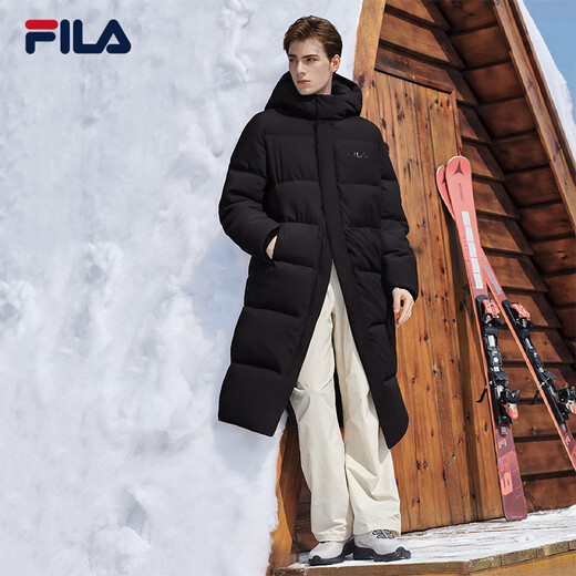 FILA Official RGB Down Men's and Women's Long Down Jacket 2025 Winter Couple's Hooded Cold Warm Jacket