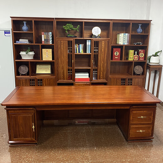 New Chinese style desk and bookcase combination all solid wood boss desk and chair rosewood executive desk desk office furniture rosewood color 2.2m desk