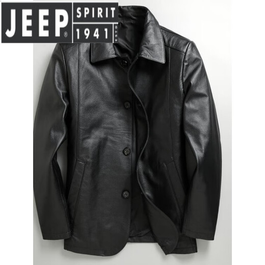 JEEP SPIRIT轻奢2025春秋秋冬新皮衣男头层牛皮商务休闲中长款翻领棕色男 黑色头层牛皮 M 170