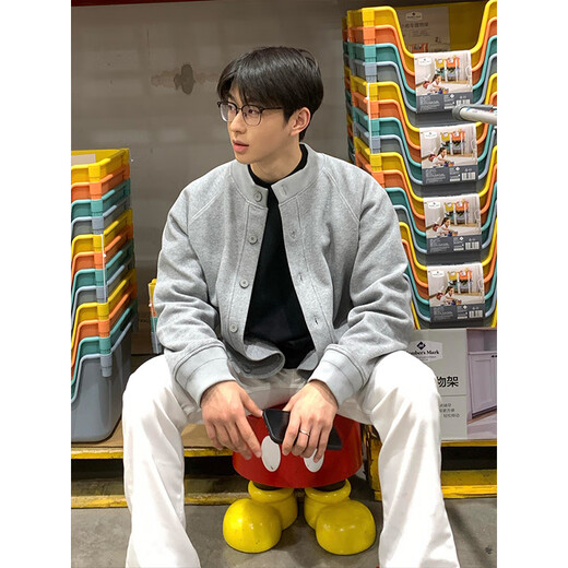 Du Xiaoxian American retro gray Henry collar cardigan sweatshirt men's spring and autumn trendy brand high-end handsome cleanfit jacket black XL recommended 120-140Jin Jin equals 0.5 kg