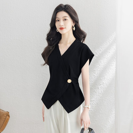 
Silk Cypress Design Shirt 2025 Summer New Women's V-neck Temperament Slim Elegant and Fashion Top