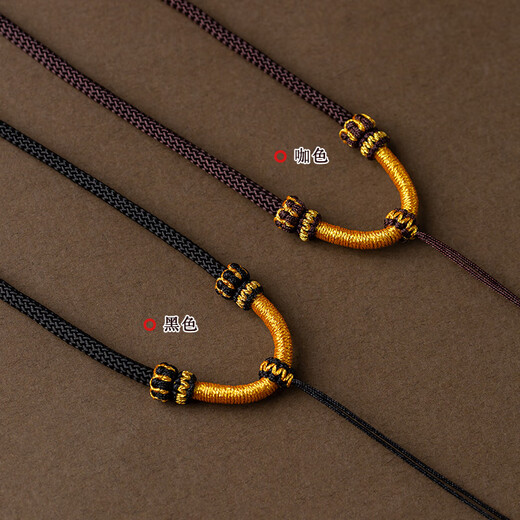 Beautifully made gold pendant rope pendant lanyard gold lock braided rope lotus jade pendant thangka necklace rope halter black with rope for men and women, about 3mm thick, black 1 piece