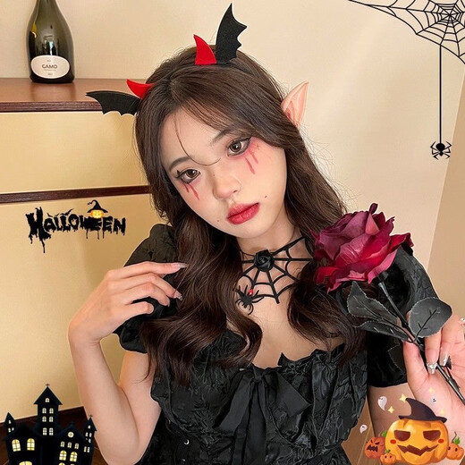 Muyu Party Decoration Funny Headband Halloween Horror Pumpkin Head Headband Tricky Creative Hairpin Cartoon Hair Accessory Headband Red Horns Black Wings Headband One Pack