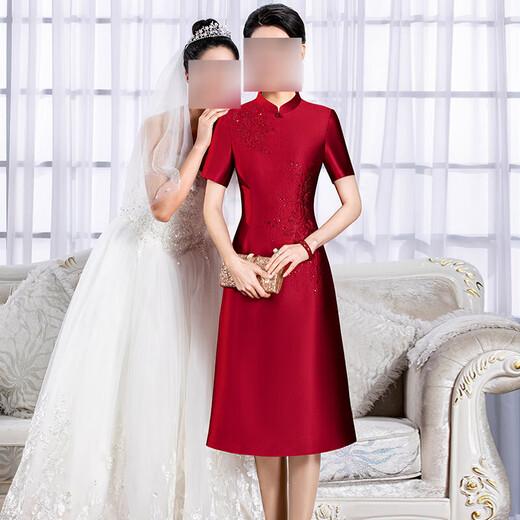 Xiaohanluxi Granny's Wedding Banquet Outfit 2025 New 50-60 Years Old Autumn and Winter Wedding Mother's Dress Female Noble Young Style Cheongsam Purple Three Quarter Sleeves M Suitable for 95 Jin Jin equals 0.5 kg -105 Jin Jin equals 0.5 kg