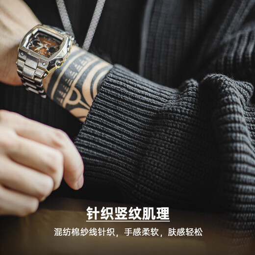 Maden Workwear American Casual Henley Collar Knitted Hooded Sweatshirt Loose Lazy Style Pullover Top Men's Autumn and Winter Ivory White M