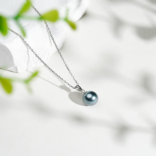 Tahitian 18K gold black pearl pendant classic round bright seawater pearl necklace A grade 11-12mm +925 silver chain