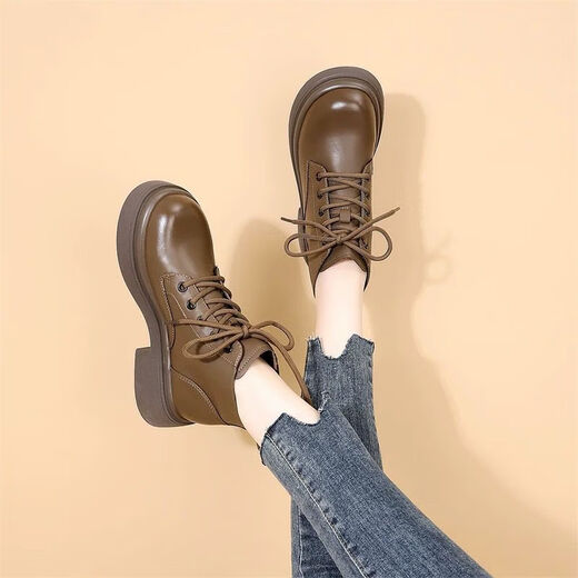 Yierkan Prince Brand Real Soft Leather Martin Boots Women's Autumn and Winter Velvet Short Boots 2025 New Flat Single Boots British Thick Heel Leather Shoes Women's Shoes That Will Not Tire Your Feet After Long Walks - Black Velvet 37