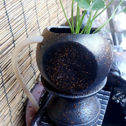 Wen Shiou pottery gourd black gold flowing water style creative handmade ecological fish tank pottery pot circulating water landscaping decorative ornaments a pair of gourds (one of them has a side water inlet hole)