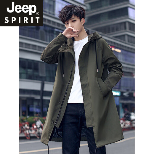 JEEP SPIRIT2025春秋男士风衣中长款外套薄款秋冬夹棉加厚黑色大码宽松大衣 黑色春秋款 常规 M 宽松偏大100~130斤