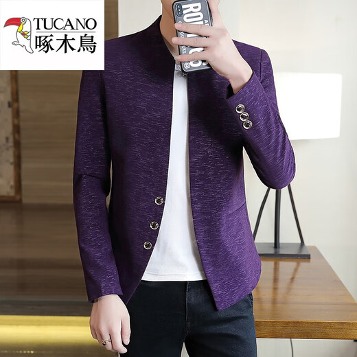 Woodpecker (TUCANO) Zhongshan suit men's casual suit men's jacket men's slim 2025 spring and autumn new small suit men's handsome black XL