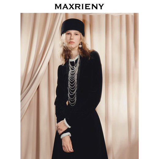 MAXRIENY Shopping mall same style French Hepburn style contrast collar waist shirt for women 25 winter style waist top black S