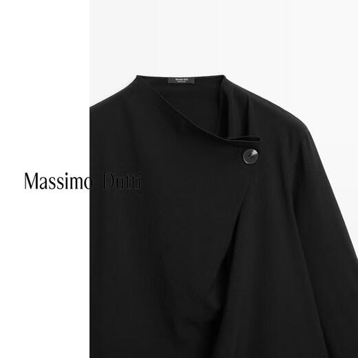 Massimo Dutti autumn and winter new product 2025 women's retro versatile smart commuting style high-end stand-up collar blouse shirt 05168968 black XS (165/84A)