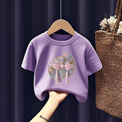 Short-sleeved thin cute style t-shirt children's summer clothes 2025 trendy girls summer pure cotton baby girl fashionable top-SL 689# back bag T white 100 (recommended 22-30Jin Jin equals 0.5 kg)