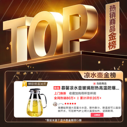 Muxin (moosen) cold kettle glass heat-resistant, high-temperature and explosion-proof household large-capacity water bottle cool boiled water cup teapot set cold kettle 1800ml single pot (collection and purchase of coasters and cup brushes)