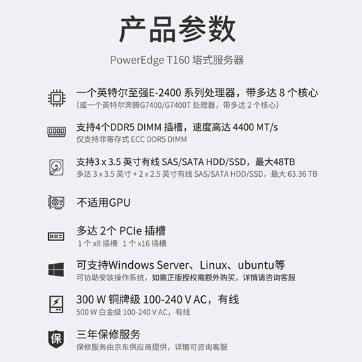 戴尔（DELL）PowerEdge T150/T160/T360 小型塔式服务器 台式电脑主机 ERP存储服务器  T160 E-2436 2.9G 6核12线程 32G内存丨480G固态+2*8T SATA