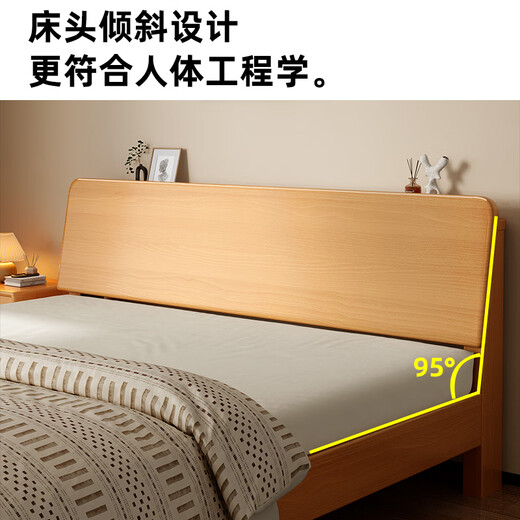 Mengran bed beech solid wood bed double bed 1.8m x 2m modern simple bedroom 1.2m x 2.0m single bed beech bed 1.5m x 2.0m all solid wood without veneer