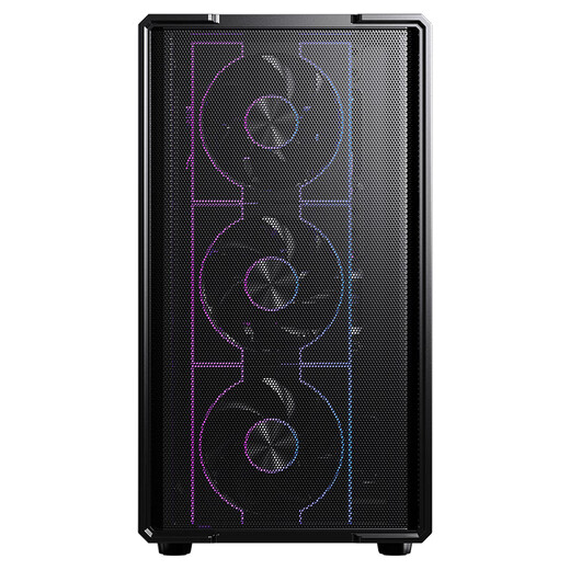 Das schwarze Hauptgehäuse des Peninsula Iron Box (PADO) Style 5 für Desktop-Computer unterstützt M-ATX-Motherboards/mit Typ-C/Frontplatte aus Eisengeflecht/Schiebeglas-Design/8 Lüfterpositionen