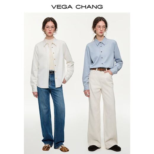 VEGA CHANG Light Blue Maze Light Blue Shirt Women's 2026 New Spring Basic Versatile Shirt Celadon Blue (Shirt) M