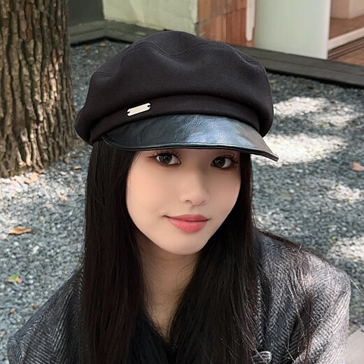 Dorain (Dorain) black beret women's autumn new Japanese octagonal newsboy hat large head circumference temperament versatile painter hat coffee