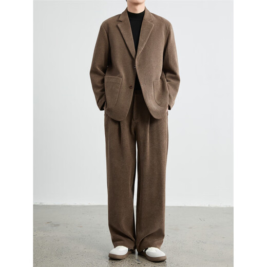 DK men's old money style woolen suit men's autumn and winter loose light mature handsome thick coat casual suit two-piece black suit + pants two-piece set 3XL 160-190Jin Jin equals 0.5 kg within